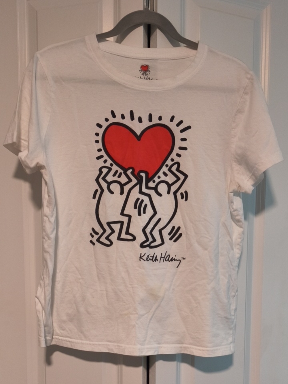 Keith Haring Kids White Tee with Red Heart Graphic